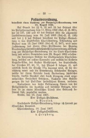 Polizeiverordnung, betreffend einen Nachtrag zur Baupolizei-Verordnung vom 22. August 1898