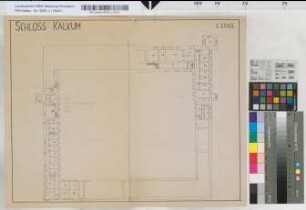 Schloß Kalkum [Grundrisse]. Hof, Unter- und Kellergeschoß, Erdgeschoß, 1. und 2. Etage.