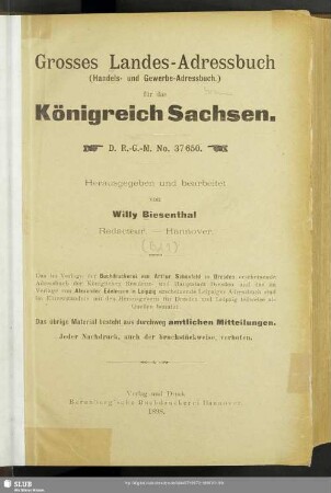 1898,1: Grosses Landes-Adressbuch (Handels- und Gewerbe-Adressbuch) für das Königreich Sachsen