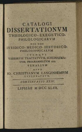 Continuatio XXIV. Lipsiae M DCC XLIII.