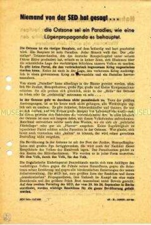 Propagandaflugblatt der SED zur aktuellen Lage vor dem II. Parteitag