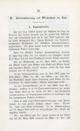 B. Fortentwicklung und Wachsthum der Loge.