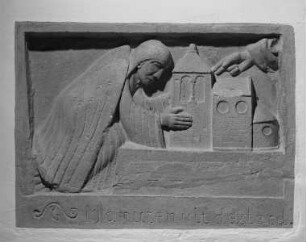 Dedikationsrelief: Stifter mit Kirchenmodell