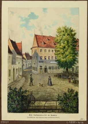 Der Ratskeller am Markt in Dohna, südöstlich von Dresden, Blick in die Burgstraße