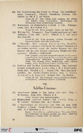 VII. Schiller-Literatur (Nr.231-248)