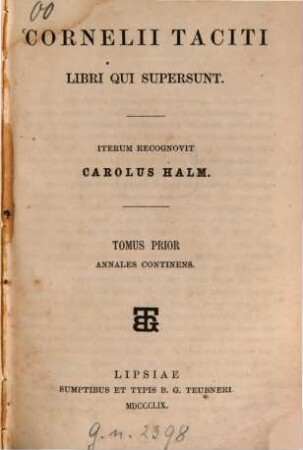 Cornelii Taciti Libri qui supersunt, 1. Annales continens
