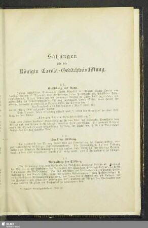 Satzungen für die Königin Carola-Gedächtnisstiftung