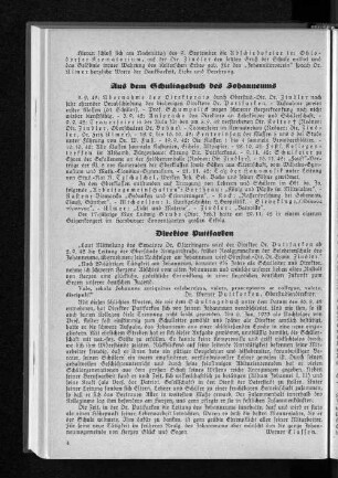 Aus dem Schultagebuch des Johanneums