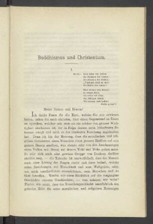 Buddhismus und Christentum. I