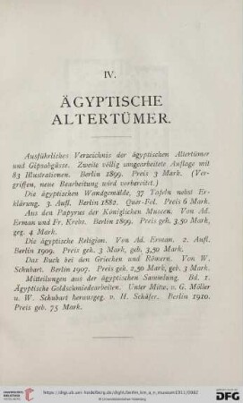 IV. Ägyptische Altertümer