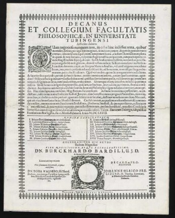 Decanus Et Collegium Facultatis Philosophicae In Universitate Tubingensi Lectoribus Salutem