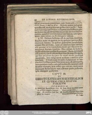 Caput III. De Obiecto Literarum Reversalium Et Quidem Circa Statum Publicum.