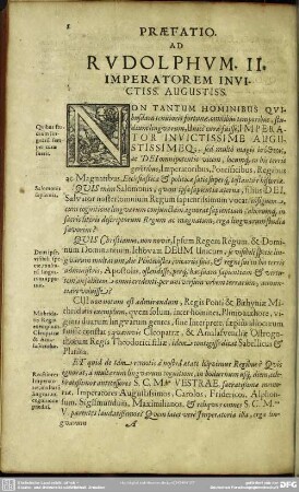 Praefatio Ad Rudolphum. II. Imperatorem Invictiss. Ausgustiss.