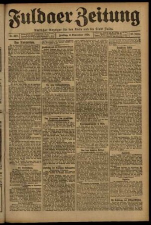 Erste Ausgabe vom Freitag, den 02. Dezember 1921.