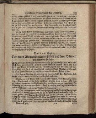 Das XXX. Capitel. Von denen Wunden des Unter-Leibes und derer Därmer, wie auch von Brüchen