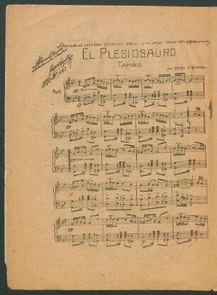 El plesiosauro : Tango. Dedicado al caballero Clemente Onelli y al amigo Manuel García (afectuosamente)