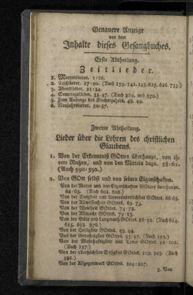 Genauere Anzeige von dem Inhalte dieses Gesangbuches.