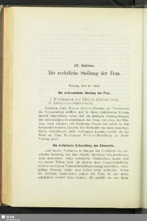 IV. Sektion. Die rechtliche Stellung der Frau