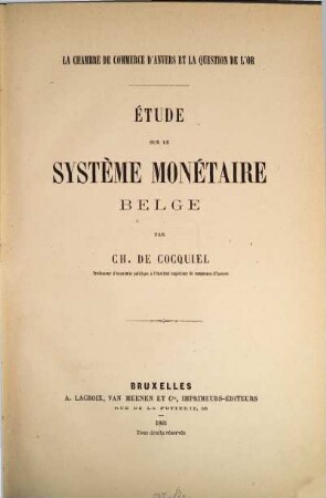 Étude sur le système monétaire belge
