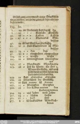 Es sind gantz unvermerckt einige Druckfehler eingeschlichen, welche der geneigte Leser also verbessern wolle: