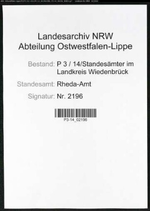 Sterberegister Standesamt Rheda-Amt