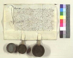 Abt Johann und der Konvent von Kloster Fulda schließen eine Gebetsverbrüderung mit St. Zeno;. S1: Abt Johann v. Kloster Fulda, S2: Konvent v. Fulda