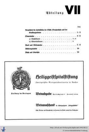 Abteilung VII. Verzeichnis der Haltestellen der städt. Straßenbahn und der Kraftwagenlinien mit Übersichtsplan, Verkehrswesen, Steuerwesen, Bank- und Börsenwesen, Auszug aus der Maß- und Gewichtsordnung.