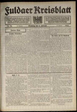 Zweite Ausgabe vom Samstag, den 08. Februar 1913.