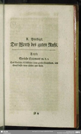 X. Predigt. Der Werth des guten Rufs
