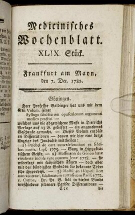 XLIX. Stück. Frankfurt am Mayn, den 7. Dec. 1782. - LII. Stück. Frankfurt am Mayn, den 28. Dec. 1782.