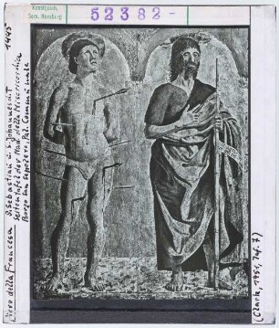 Piero della Francesca: Hl. Sebastian und Hl. Johannes der Täufer, Madonna della Misericordia, Seitentafel. Borgo San Sepolcro, Palazzo Communale