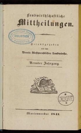 9: Landwirthschaftliche Mittheilungen : Organ d. Hauptvereins Westpreußischer Landwirthe