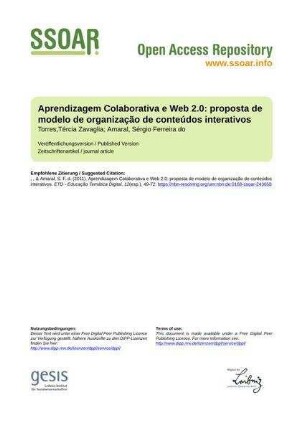 Aprendizagem Colaborativa e Web 2.0: proposta de modelo de organização de conteúdos interativos
