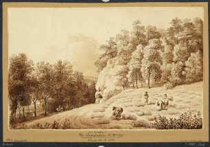 Der Backofenfelsen mit garbenbindenden Bauern bei Hainsberg (Freital)