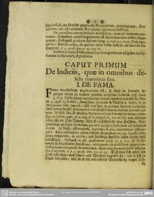 Caput Primum De Indiciis, quae in omnibus delictis communia sunt