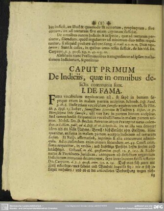 Caput Primum De Indiciis, quae in omnibus delictis communia sunt