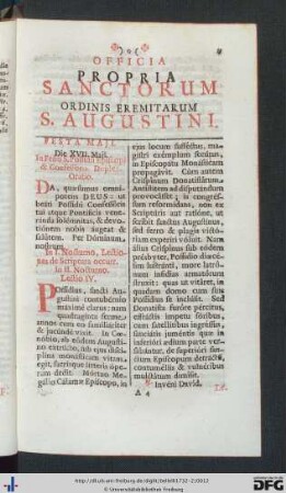 Officia Propria Sanctorum Ordinis Eremitarum S. Augustini.