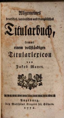 Allgemeines deutsches, lateinisches und französisches Titularbuch