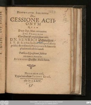 Disputatio Iuridica De Cessione Actionum