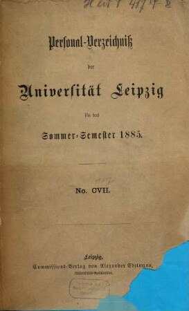 Personalverzeichnis. 1885, SH = Nr. 107