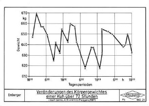 Veränderungen des Körpergewichtes einer Kuh über 72 Stunden