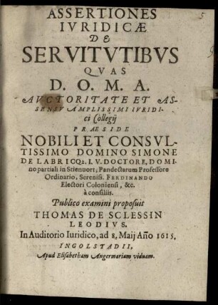 Assertiones iuridicae de servitutibus