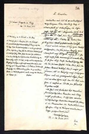 Handschriftliches Schriftstück betreffend Anstellung von Kerz