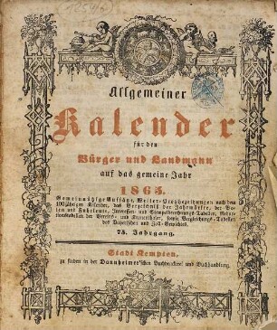 Allgemeiner Kalender für den Bürger und Landmann : auf das Jahr .... 1865