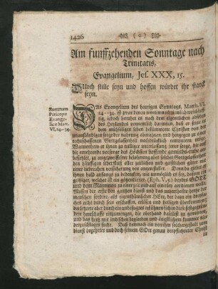 Am funffzehenden Sonntage nach Trinitatis, Evangelium, Jes. XXX, 15