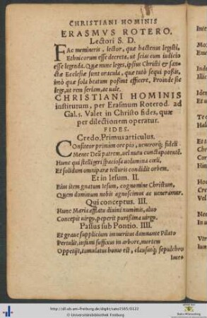 Christiani Hominis institutum per Erasmum Roterodamum