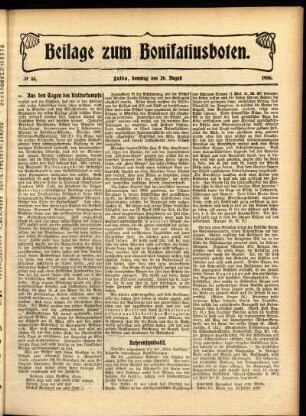 Zweite Ausgabe vom Sonntag, den 26. August 1906.