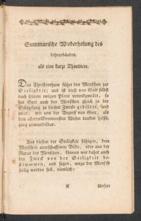Summarische Wiederholung des Lehrgebäudes, als eine kurze Theodicee