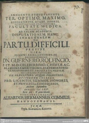 Disputationem hanc inauguralem de partu difficili