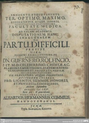 Disputationem hanc inauguralem de partu difficili